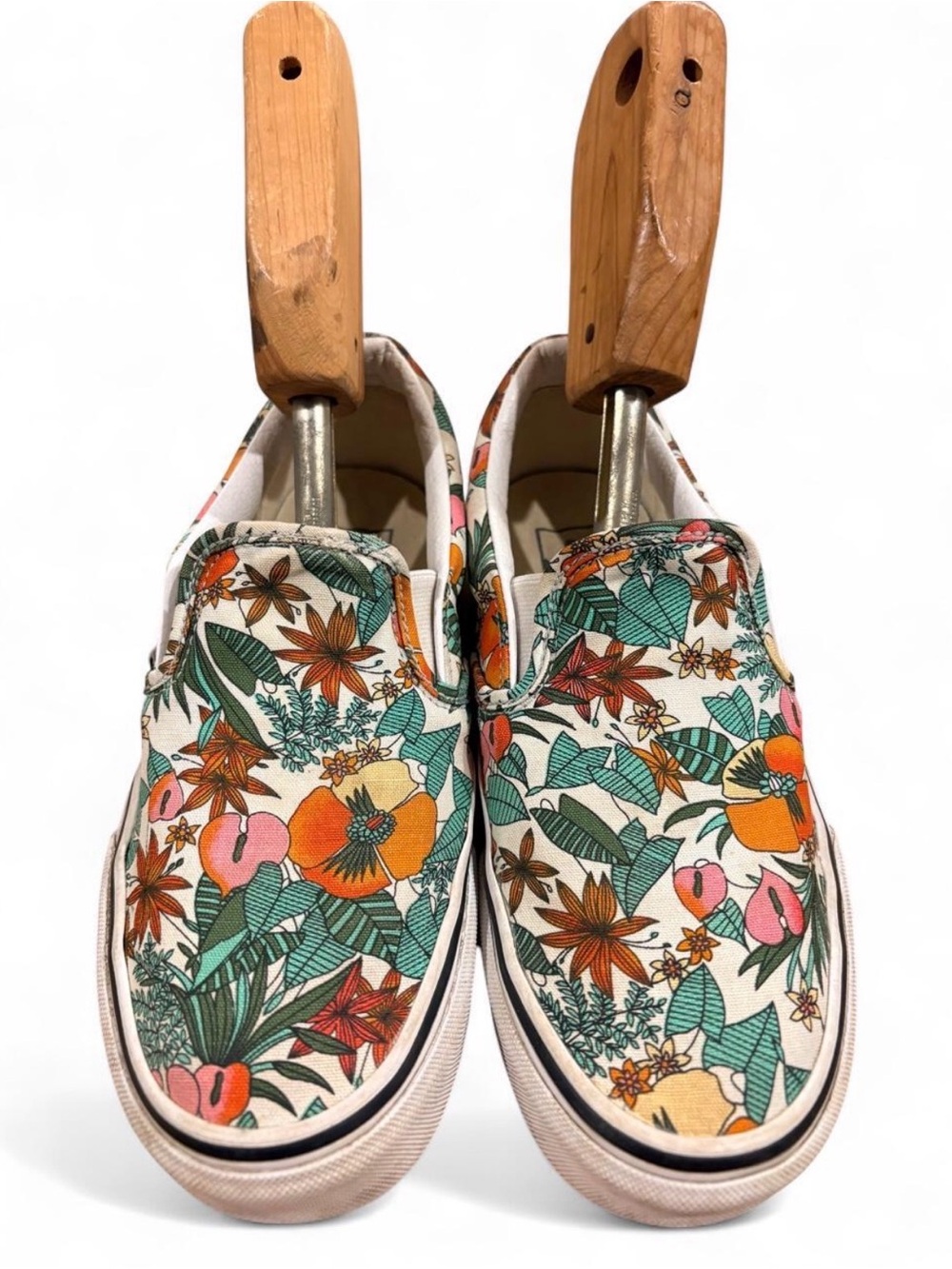 Vans Floral Canvas Slip-On in Cream, Green, Orange, Pink